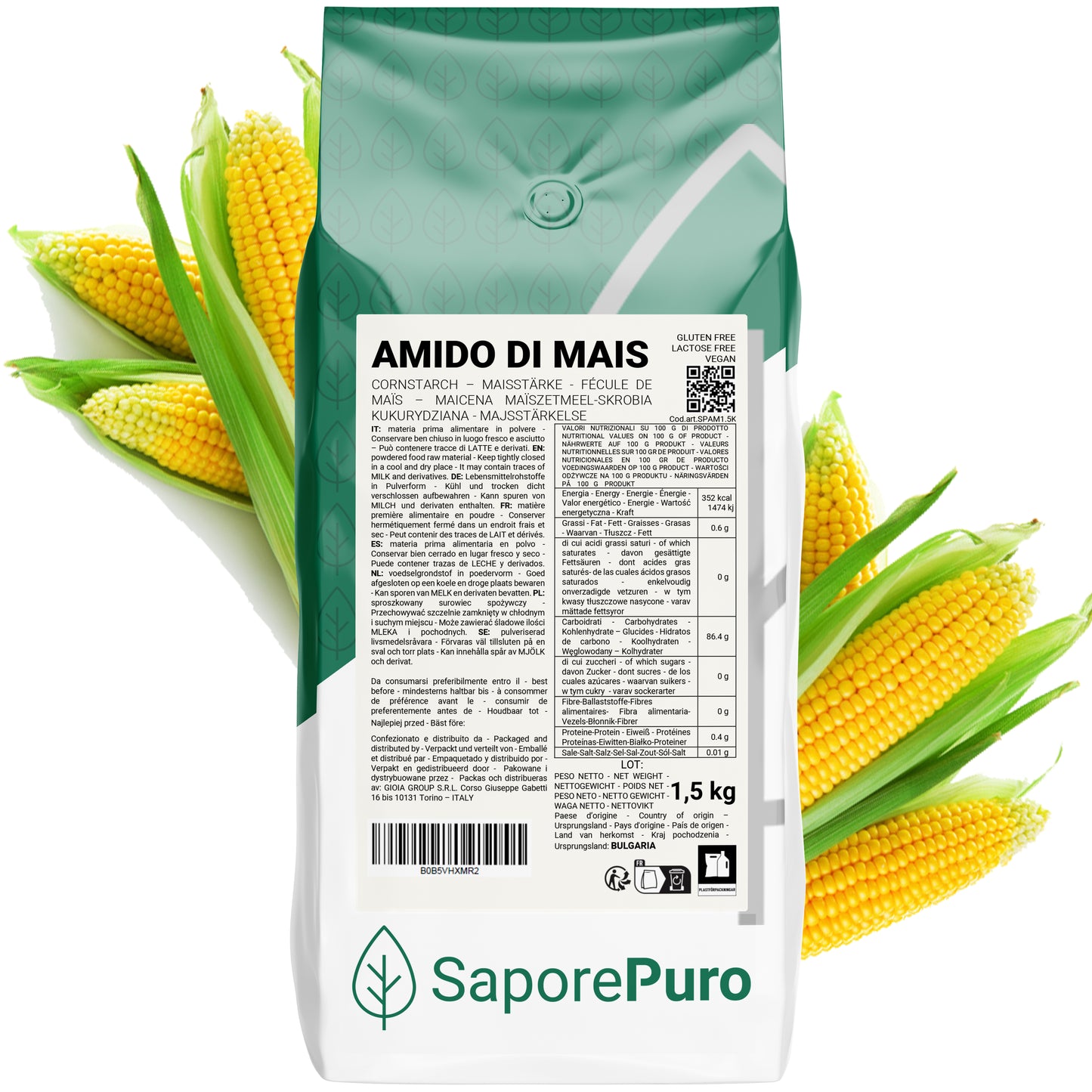 Amido di mais Nativo - 1,5kg - Addensante potente, naturale e funzionale-  Gluten Free